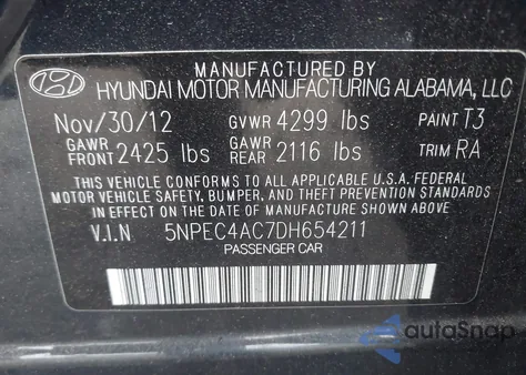 2013 Hyundai Sonata Limited from USA, damaged, VIN 5NPEC4AC7DH654211